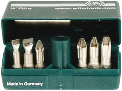 Wiha - 7 Piece, 1/4" Drive Screwdriver Insert Bit Set - #1 to #3 Phillips, 5.5 & 6.5mm Slotted - Caliber Tooling