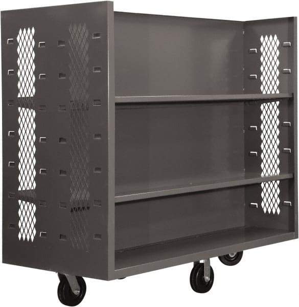 Durham - 2,000 Lb Capacity, 4 Shelf, 2-Sided Steel Mesh Stock Truck - 30" Long x 48" Wide x 57" High, Phenolic Wheels - Caliber Tooling