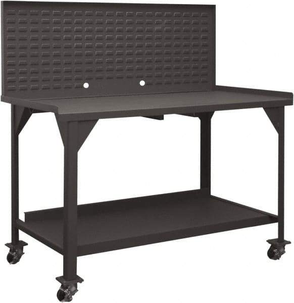 Durham - Louvered Panel Mobile Work Bench - Steel, Fixed Leg, Gray, 60" Long x 30" Deep x 30-1/4" High - Caliber Tooling