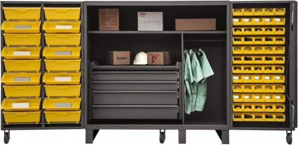 Durham - 2 Shelf 78 Bin Storage Cabinet - Steel, 36" Wide x 36" Deep x 60" High, Gray - Caliber Tooling