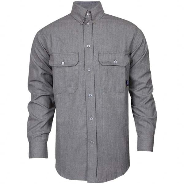 National Safety Apparel - Size M Gray Flame Resistant/Retardant Long Sleeve Button Down Shirt - Exact Industrial Supply