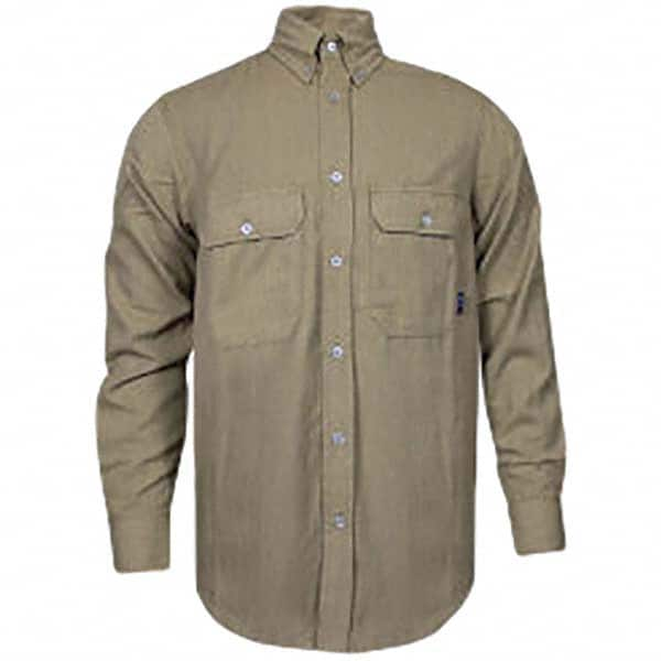 National Safety Apparel - Size XL Tan Flame Resistant/Retardant Long Sleeve Button Down Shirt - Exact Industrial Supply