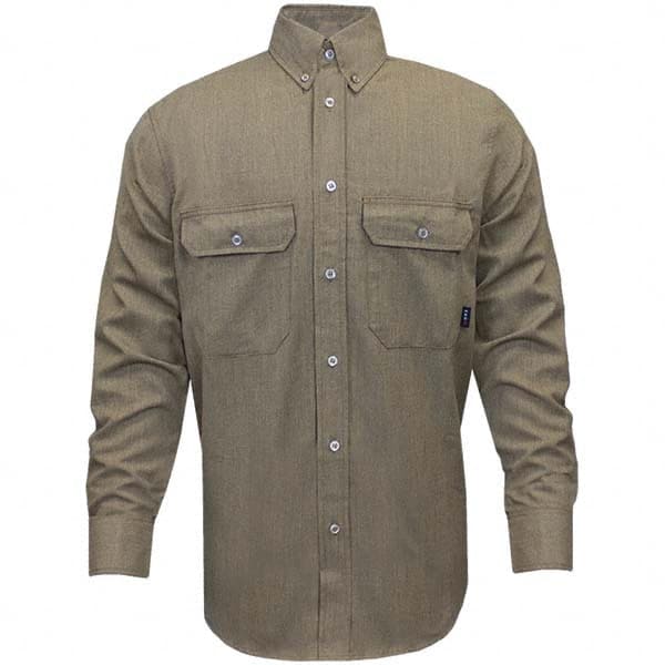 National Safety Apparel - Size 2XL Tan Flame Resistant/Retardant Long Sleeve Button Down Shirt - Exact Industrial Supply