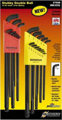 Bondhus - 22 Piece, L-Wrench Ball End Hex Key Set - 0.05 to 3/8" Range, 3.16" OAL, - Caliber Tooling