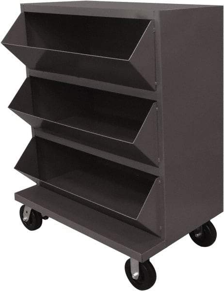 Durham - 2,400 Lb Capacity, 24" Wide x 36" Long x 49-1/4" High Storage Bin Cart - 3 Slot, Steel, 2 Rigid/2 Swivel Casters - Caliber Tooling