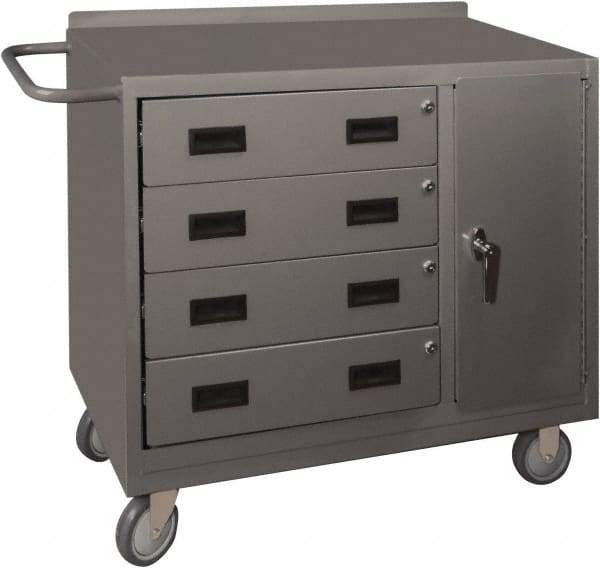 Durham - 1,200 Lb Capacity, 18" Wide x 36" Long x 39-3/4" High Mobile Cart - 1 Door, 4 Drawer, 1 Shelf, Steel, 2 Rigid/2 Swivel Casters - Caliber Tooling