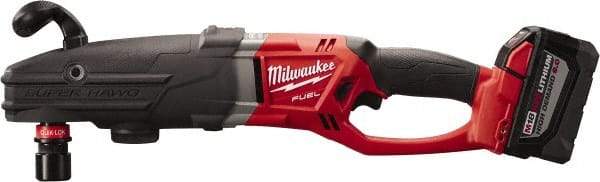 Milwaukee Tool - 18 Volt 7/16" Chuck Right Angle Handle Cordless Drill - 0-1200 RPM, Reversible, 2 Lithium-Ion Batteries Included - Caliber Tooling