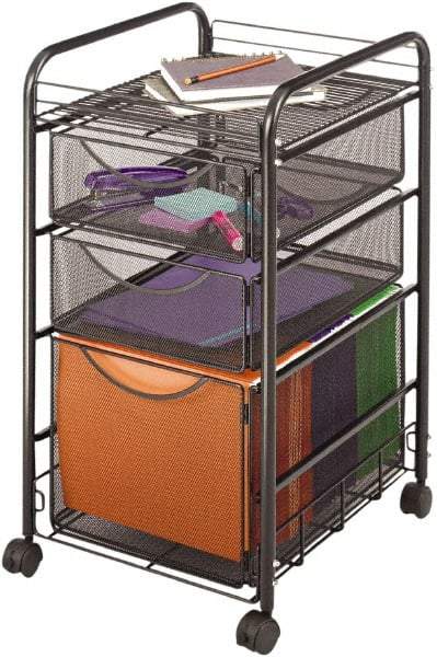 Safco - 15-3/4" Wide x 17" Long x 27" High File Cart - 3 Drawer, 1 Shelf, Steel - Caliber Tooling