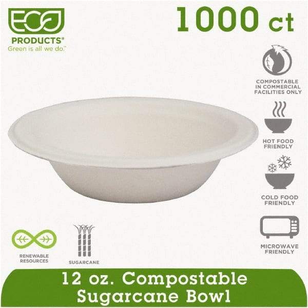 ECO PRODUCTS - Renewable & Compostable Sugarcane Bowls - 12 oz, 50/PK, 20 PK/CT - White - Caliber Tooling