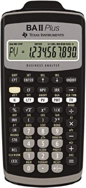 Texas Instruments - LCD Financial Calculator - 3 x 6 Display Size, Black, Battery Powered, 2.4" Long x 6-1/2" Wide - Caliber Tooling