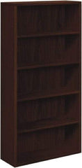 Hon - 5 Shelf, 71" High x 36" Wide Bookcase - 12-5/8" Deep, Woodgrain Laminate, Mahogany - Caliber Tooling