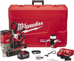 Milwaukee Tool - 1-1/2" Chuck, 5.75" Travel, Portable Magnetic Drill Press - 400 & 690 RPM, 9 Amps, 0.43 hp - Caliber Tooling