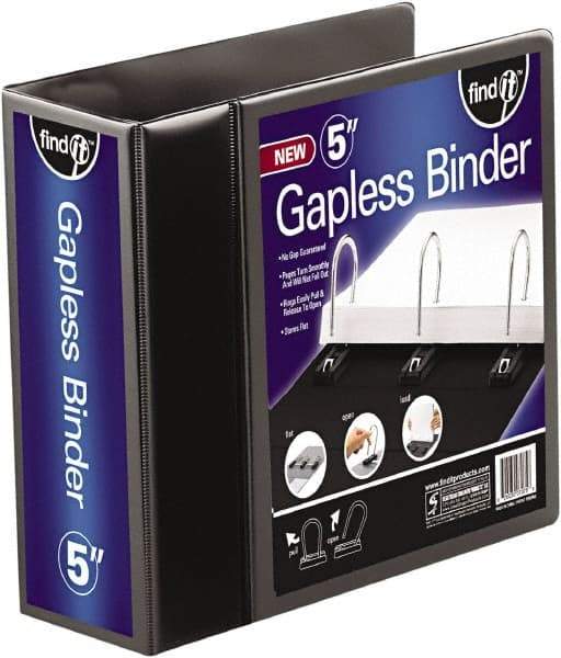 Find-It - 1,050 Sheet Capacity, 11 x 8-1/2", View Ring Binder - Vinyl, Black - Caliber Tooling