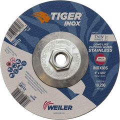 Weiler - 60 Grit, 6" Wheel Diam, Type 27 Depressed Center Wheel - Medium Grade, Aluminum Oxide, S Hardness, 10,200 Max RPM - Caliber Tooling