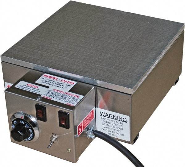 Valad Electric Heating - 18" Long x 12 Wide x 6" High, 110/120 Volt Hot Plate - 100 to 550°F, 1 Burner, Aluminum Plate, 1500 Watt, 13.6 Amps, 304 Stainless Steel Base - Caliber Tooling