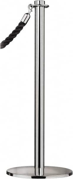 Tensator - 34" High, 2" Pole Diam, Barrier Post Base - 14" Base Diam, Round Stainless Steel Base, Satin Chrome (Color) Steel Post, For Outdoor Use - Caliber Tooling