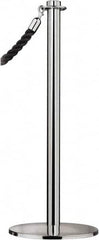 Tensator - 34" High, 2" Pole Diam, Barrier Post Base - 14" Base Diam, Round Stainless Steel Base, Satin Chrome (Color) Steel Post, For Outdoor Use - Caliber Tooling