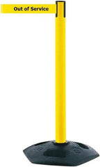 Tensator - 38" High, 2-1/2" Pole Diam, Barricade Tape Dispenser - 14" Base Diam, Round Rubber Base, Yellow Polymer Post, 7-1/2' x 1-7/8" Tape, Single Line Tape, For Outdoor Use - Caliber Tooling