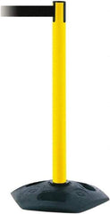 Tensator - 38" High, 2-1/2" Pole Diam, Barricade Tape Dispenser - 14" Base Diam, Round Rubber Base, Yellow Polymer Post, 7-1/2' x 1-7/8" Tape, Single Line Tape, For Outdoor Use - Caliber Tooling