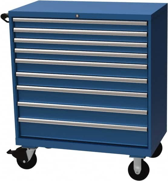 LISTA - 9 Drawer 440 Lb Capacity Steel Tool Roller Cabinet - 40-1/4" Wide x 47-3/8" High x 22-1/2" Deep, Roller Bearing Drawer Slides, Blue - Caliber Tooling