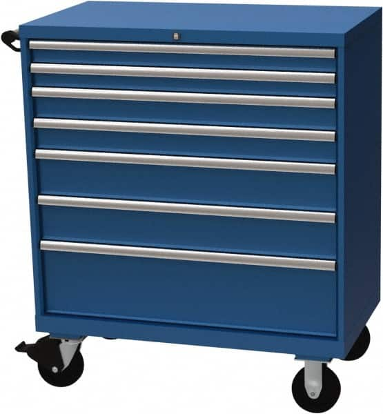 LISTA - 7 Drawer 440 Lb Capacity Steel Tool Roller Cabinet - 40-1/4" Wide x 47-3/8" High x 22-1/2" Deep, Roller Bearing Drawer Slides, Blue - Caliber Tooling