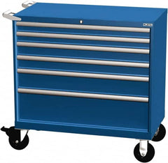 LISTA - 6 Drawer 440 Lb Capacity Steel Tool Roller Cabinet - 40-1/4" Wide x 41-1/2" High x 22-1/2" Deep, Roller Bearing Drawer Slides, Blue - Caliber Tooling