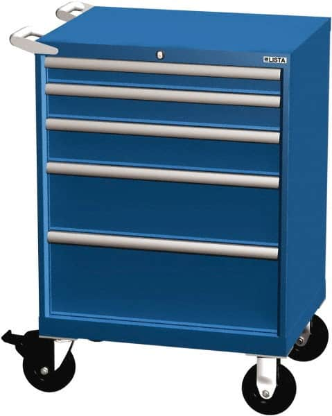 LISTA - 5 Drawer 165 Lb Capacity Steel Tool Roller Cabinet - 28-1/4" Wide x 41-1/2" High x 22-1/2" Deep, Roller Bearing Drawer Slides, Blue - Caliber Tooling