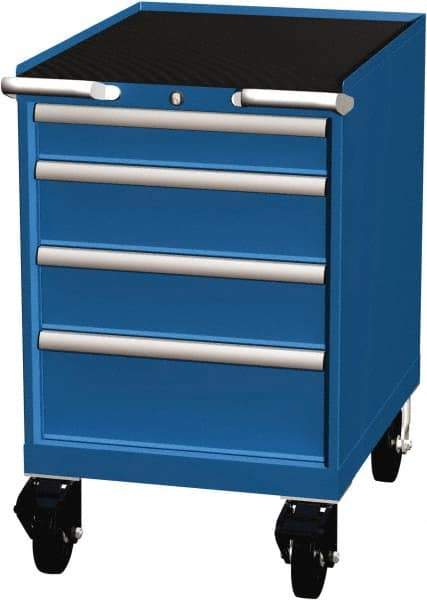 LISTA - 4 Drawer 165 Lb Capacity Steel Tool Roller Cabinet - 22-3/16" Wide x 35-1/2" High x 28-1/2" Deep, Roller Bearing Drawer Slides, Blue - Caliber Tooling