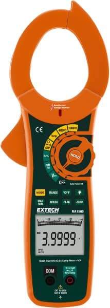 Extech - MA1500, CAT IV, Digital True RMS Auto Ranging Clamp Meter with 2" Clamp On Jaws - 750 VAC, 1000 VDC, 1500 AC/DC Amps, Measures Voltage, Capacitance, Current, Frequency, Resistance - Caliber Tooling