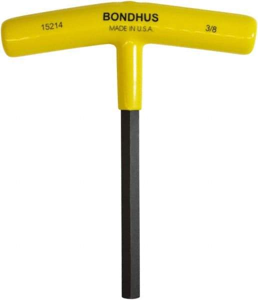 Bondhus - 3/8" Hex, T-Handle Cushion Grip, Hex Key - 6" OAL, Protanium High Torque Steel, Inch System of Measurement - Caliber Tooling