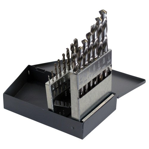 ‎1/16-1/2 RHS / RHC HSS 118 Degree Radial Point General Purpose Jobber Lengh Drill Set - Bright - Exact Industrial Supply