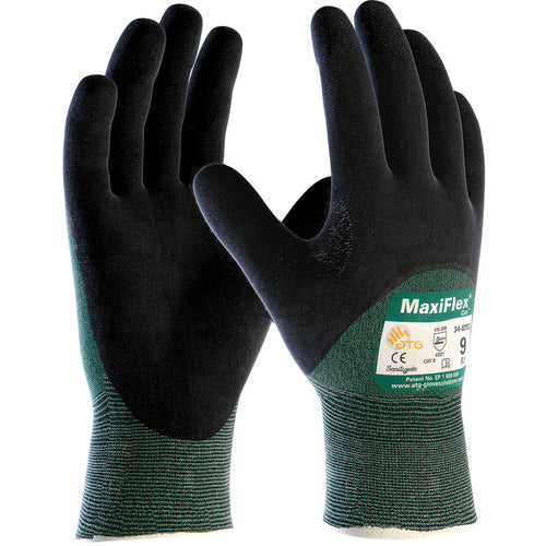 ‎34-8753/L Gloves for Cut Protection - MaxiFlex Cut - Green Eng Yrn - Black 3/4 MicroFoam Nitrile Coating - EN3 - Exact Industrial Supply