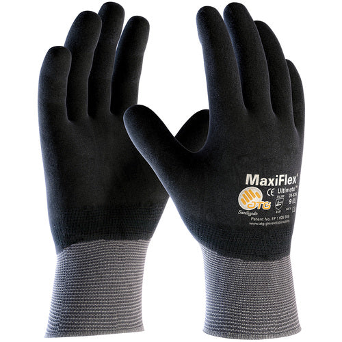 ‎34-876/S MaxiFlex Seamless Knits - MaxiFlex Ultimate - 15G Gry. Nylon Shell - Full Coat Black MFoam Nitrile - Exact Industrial Supply