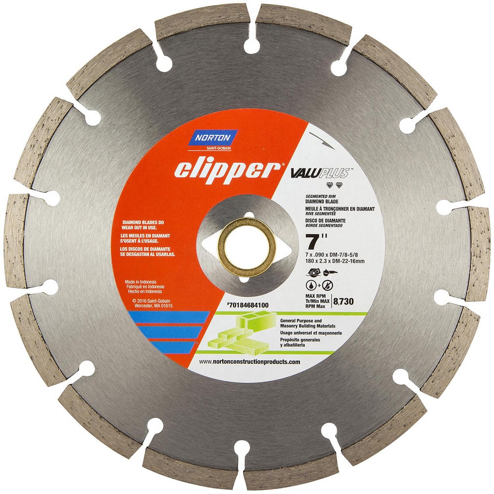 Wet & Dry Cut Saw Blade: 7″ Dia, 7/8 & 5/8″ Arbor Hole, 0.09″ Kerf Width, 14 Teeth High Speed Steel Teeth, Use on Masonry, Standard Arbor