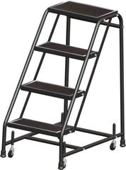 Ballymore - 38" 4 Step Ladder - Rolling Safety Ladder, 450 Lb Capacity, 38" Platform Height, 20" Base Width x 31" Base Depth, Perforated Tread - Caliber Tooling