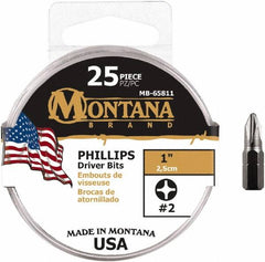 Montana - #2 Phillips Screwdriver Bit - 1/4" Hex Drive, 1" OAL - Caliber Tooling