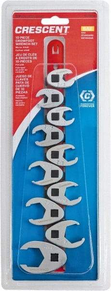 Crescent - 10 Piece, 9mm to 19mm, Crowfoot Wrench Set - Metric Measurement Standard, Full Polish Chrome Finish - Caliber Tooling