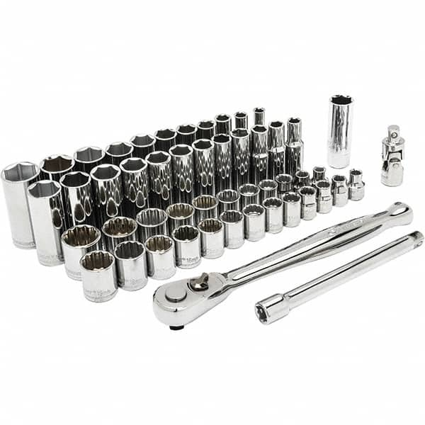 Crescent - 52 Piece 3/8" Drive Chrome Finish Deep Well Socket Set - 6, 12 Points, 1/4" to 7/8" (7mm to 19mm) Range, Inch/Metric Measurement Standard - Caliber Tooling