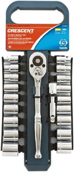 Crescent - 20 Piece 3/8" Drive Chrome Finish Socket Set - 12 Points, 5/16" to 13/16" (9mm to 19mm) Range, Inch/Metric Measurement Standard - Caliber Tooling