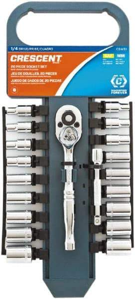 Crescent - 20 Piece 1/4" Drive Chrome Finish Socket Set - 6 Points, 3/16" to 1/2" (5mm to 13mm) Range, Inch/Metric Measurement Standard - Caliber Tooling