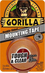 Gorilla Tape - 1" x 60" Acrylic Adhesive Double Sided Tape - 43 mil Thick, Clear, Polyethylene Film Liner, Continuous Roll - Caliber Tooling