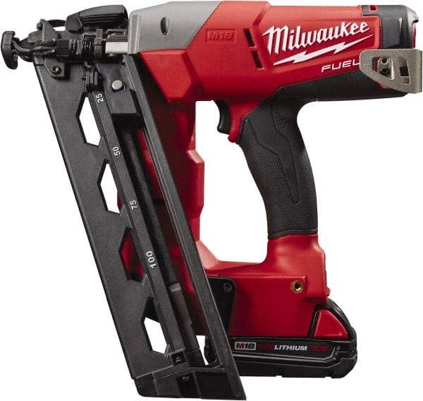 Milwaukee Tool - Cordless Finish Nailer Kit - 16 Gauge Nail Diam, 1-1/4 to 2-1/2" Long Nail, Lithium-Ion Batteries Included - Caliber Tooling