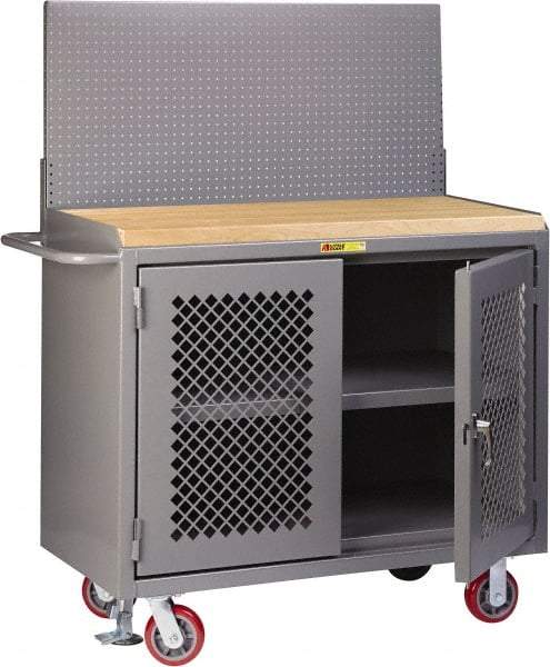 Little Giant - Mobile Bench Cabinet with Pegboard Panel - Steel, Fixed Leg, Gray, 53-1/2" Long x 24" Deep x 43" High - Caliber Tooling