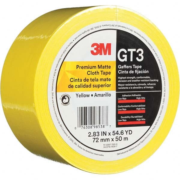 3M - 50m x 72mm x 11 mil Yellow Cotton Cloth Gaffers Tape - Caliber Tooling