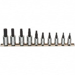 Proto - 10 Piece 1/4 & 3/8" Drive Torx Bit Socket Set - T10 to T55 Torx, Comes in Rail - Caliber Tooling