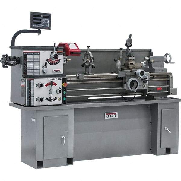 Jet - 13" Swing, 43" Between Centers, 230 Volt, Single Phase Bench Lathe - 2 hp, 70 to 2,000 RPM, 1-3/8" Bore Diam, 30" Deep x 28-1/2" High x 79" Long - Caliber Tooling