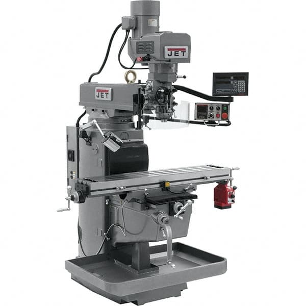 Jet - 10" Table Width x 50" Table Length, Electronic Variable Speed Control, 3 Phase Knee Milling Machine - 3 hp - Caliber Tooling