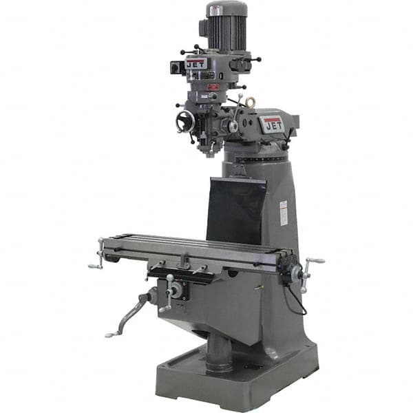 Jet - 9" Table Width x 42" Table Length, Step Pulley Control, 1 Phase Knee Milling Machine - 3 hp - Caliber Tooling