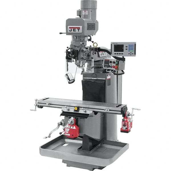 Jet - 9" Table Width x 49" Table Length, Electronic Variable Speed Control, 3 Phase Knee Milling Machine - 3 hp - Caliber Tooling