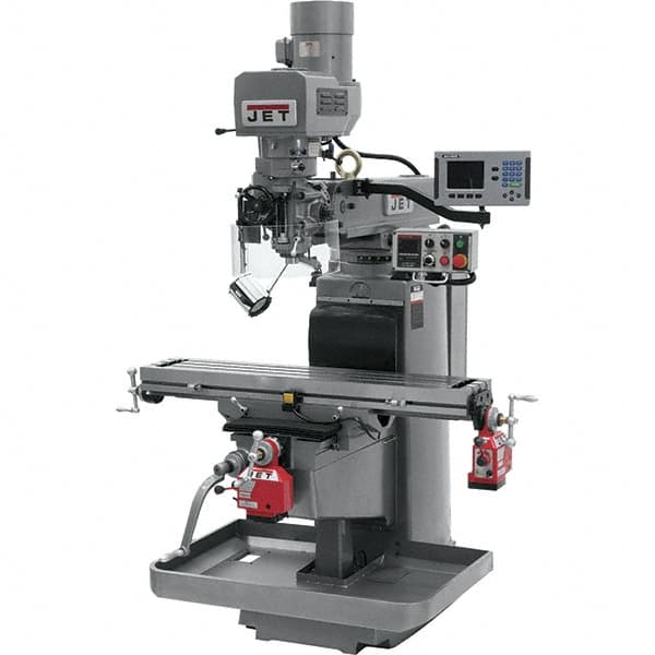 Jet - 10" Table Width x 50" Table Length, Electronic Variable Speed Control, 3 Phase Knee Milling Machine - 3 hp - Caliber Tooling